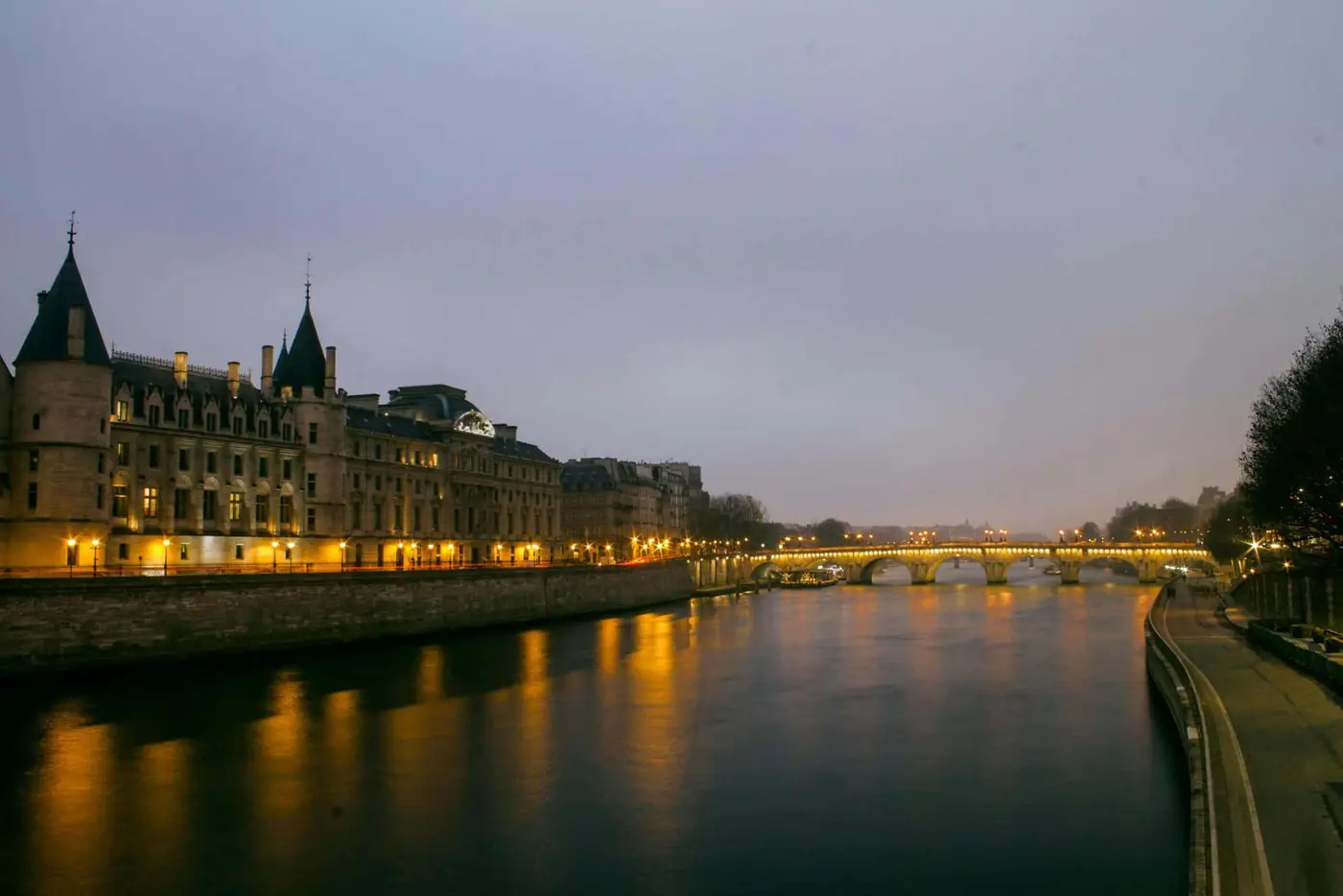 view of Paris river lit up