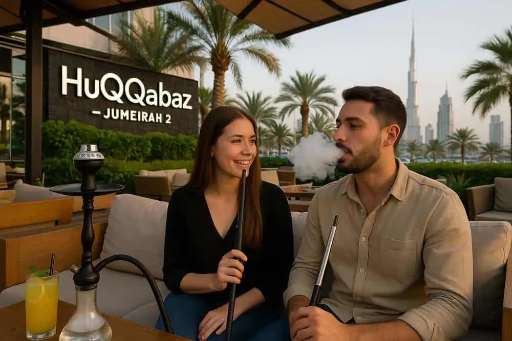 A man and woman smoking shisha