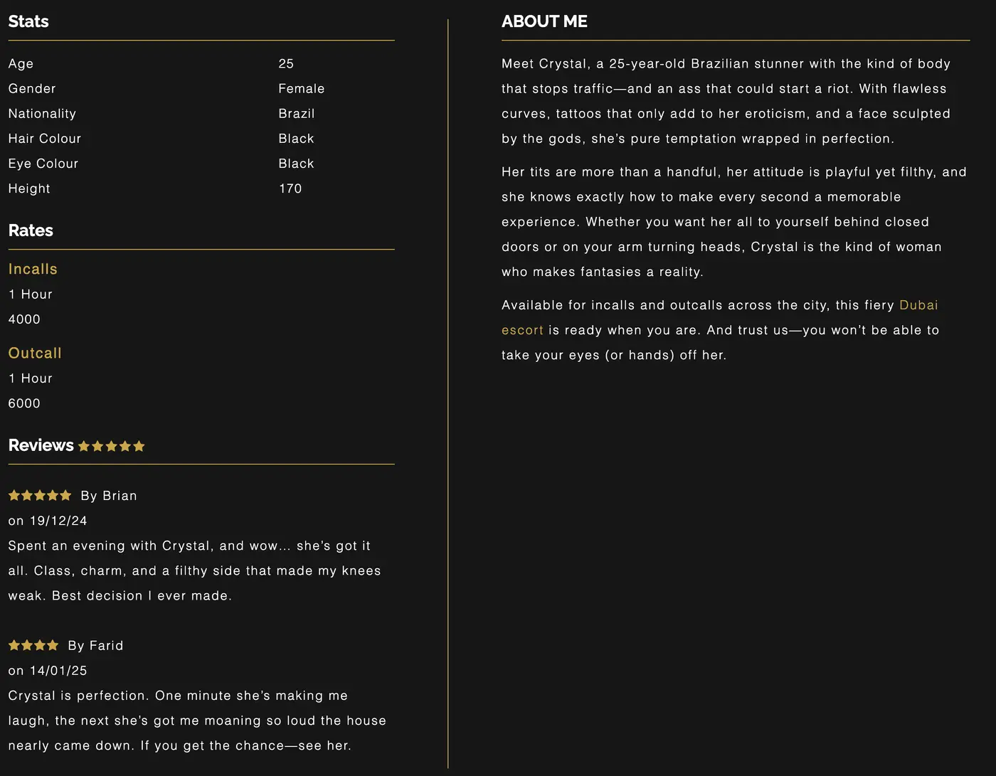 Dubai escort crystal's profile