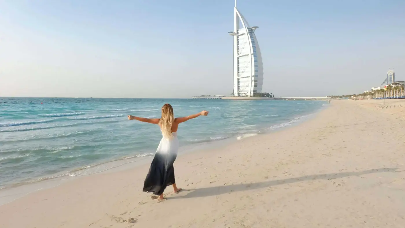 the Al Sufouh Beach with a view of the Burj Al Arab